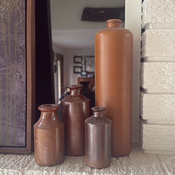 Stoneware Ink Antique English Stoneware Pinch Bottles Bud Vase Shelf Decor - Picture 5 of 15